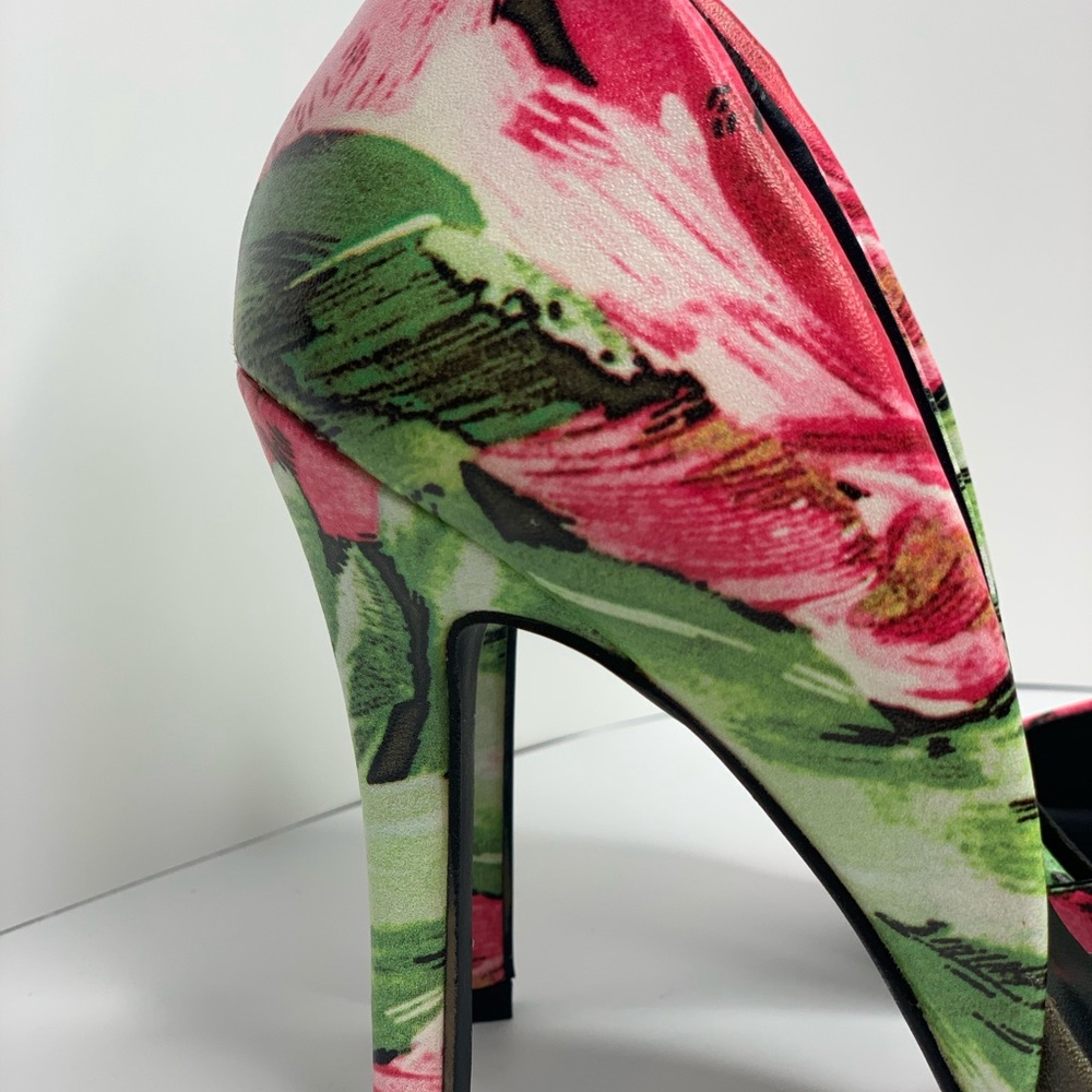 Pink & green rose 👠 Stilettos high heels Size 6 1/2 - Picture 9 of 9